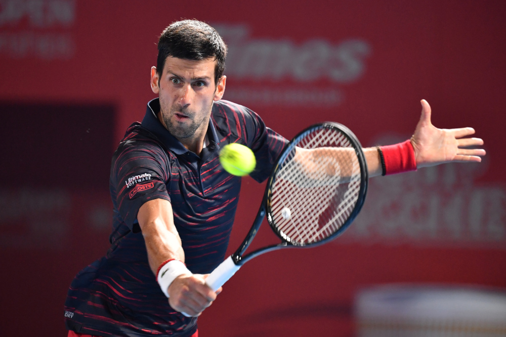 Serbiau00e2u20acu2122s Novak Djokovic hits a return against Japanu00e2u20acu2122s Go Soeda in their menu00e2u20acu2122s singles second round match at the Japan Open tennis tournament in Tokyo October 2, 2019. u00e2u20acu201d AFP pic 