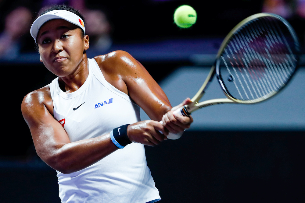 Japanu00e2u20acu2122s Naomi Osaka in action against Czech Republicu00e2u20acu2122s Petra Kvitova at the WTA Tour Finals at the Shenzen Bay Sports Centre in Shenzen, China, October 27, 2019. u00e2u20acu201d Reuters picnnn