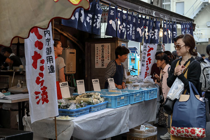 The market-goers are a mix of visitors from other parts of Japan, foreign tourists and the local Nihonbashi community