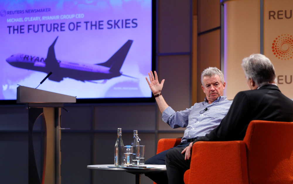 Ryanair Chief Executive Michael Ou00e2u20acu2122Leary is interviewed by Reuters journalist Tim Hepher during a Reuters Newsmaker event in London, Britain October 1, 2019. u00e2u20acu201d Reuters pic  