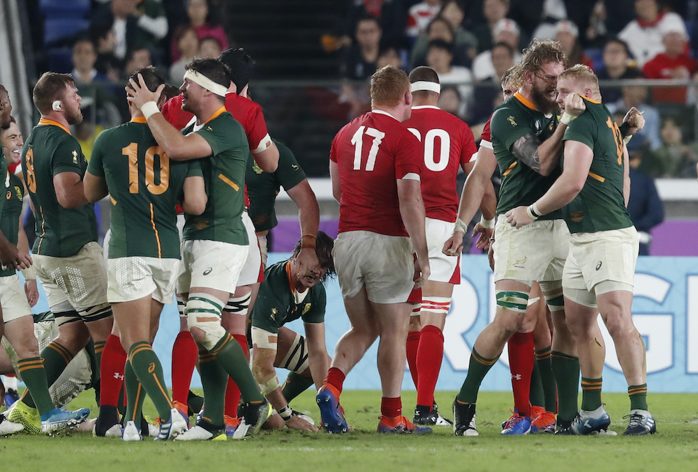 South Africa celebrate after the match as Wales look dejected after their Rugby World Cup semi final at the International Stadium Yokohama, Yokohama, Japan, September 27, 2019. u00e2u20acu201d Reuters picnn