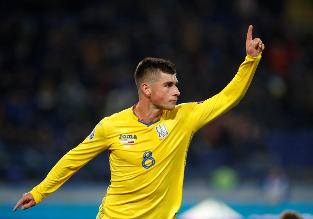 Ukraine's Ruslan Malinovskyi celebrates after scoring the first goal against Lithuania October 12, 2019. u00e2u20acu2022 Reuters pic