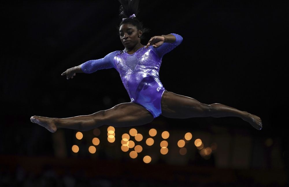 USAu00e2u20acu2122s Simone Biles performs on the beam during the apparatus finals at the FIG Artistic Gymnastics World Championships at the Hanns-Martin-Schleyer-Halle in Stuttgart, Germany, October 13, 2019. u00e2u20acu201d AFP pic