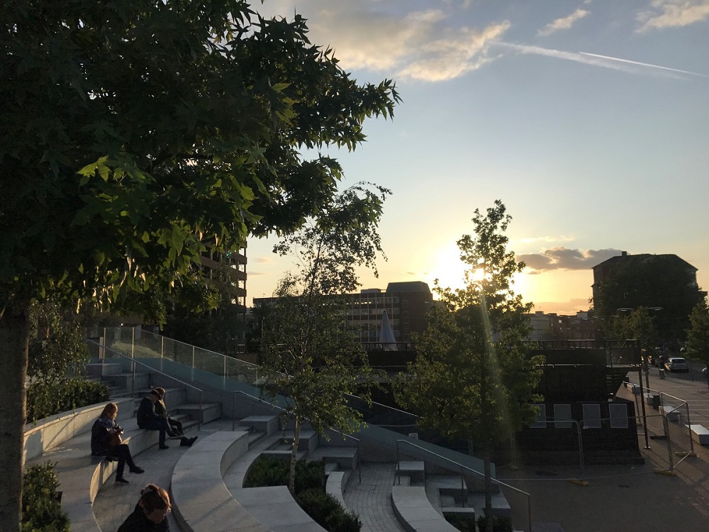 The sun sets in the southern English town of Reading as users of a mobile phone app map quiet spaces in the city. u00e2u20acu201d Thomson Reuters Foundation pic