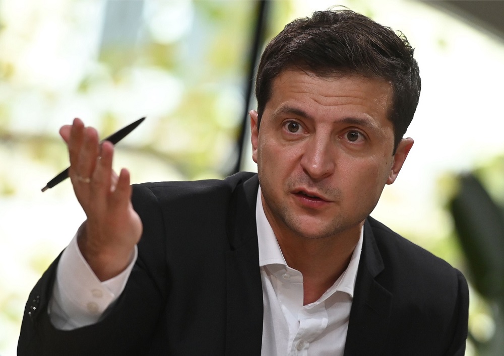 Ukrainian President Volodymyr Zelensky speaks to media during his day-long media marathon at the Kievu00e2u20acu2122s food court October 10, 2019. u00e2u20acu201d AFP pic