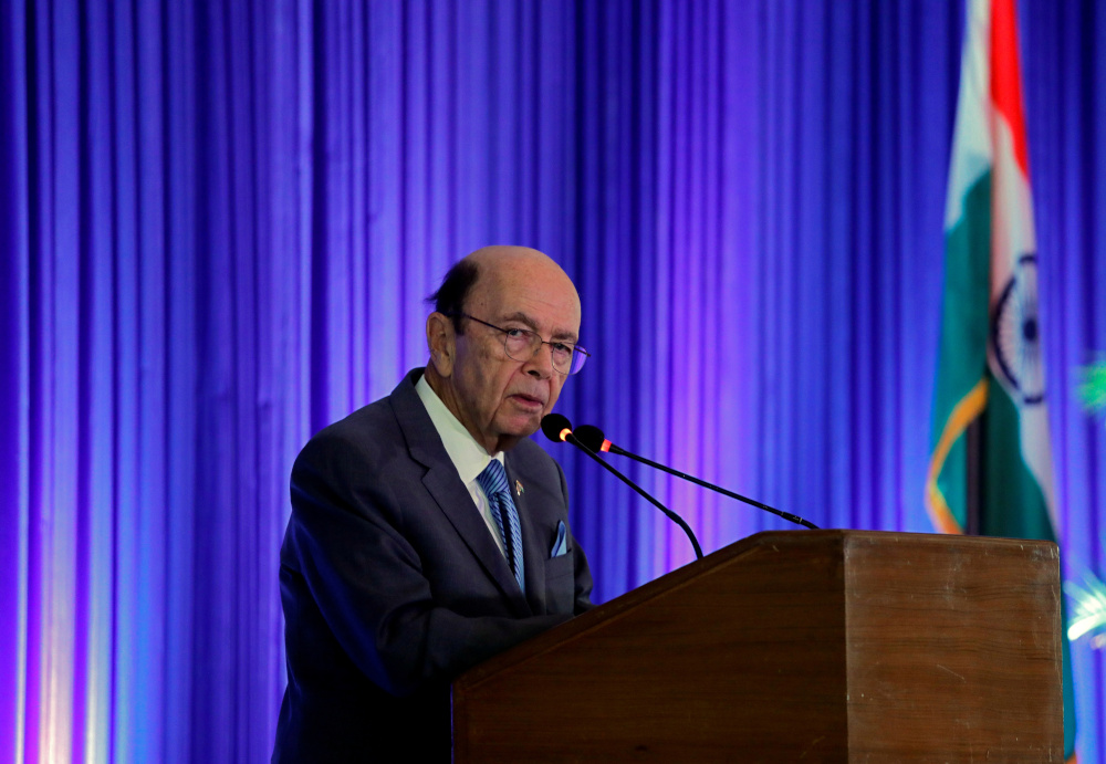 US Commerce Secretary Wilbur Ross addresses a gathering at the Trade Winds Indo-Pacific Trade Mission and Business Forum in New Delhi, India, May 7, 2019. u00e2u20acu201d Reuters pic 