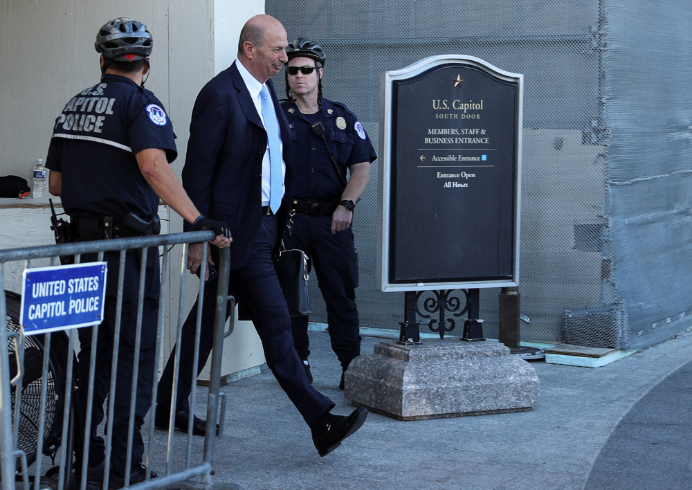 US Ambassador to the European Union Gordon Sondland departs after testifying at a closed-door deposition as part of the US House of Representatives impeachment inquiry into President Trump on Capitol Hill in Washington, October 28, 2019. u00e2u20acu201d Reuters pic 