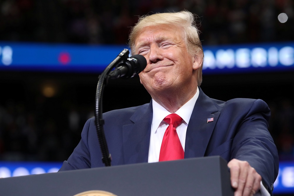 US President Donald Trump smiles during a campaign rally in Dallas, Texas October 17, 2019. u00e2u20acu201d Reuters pic