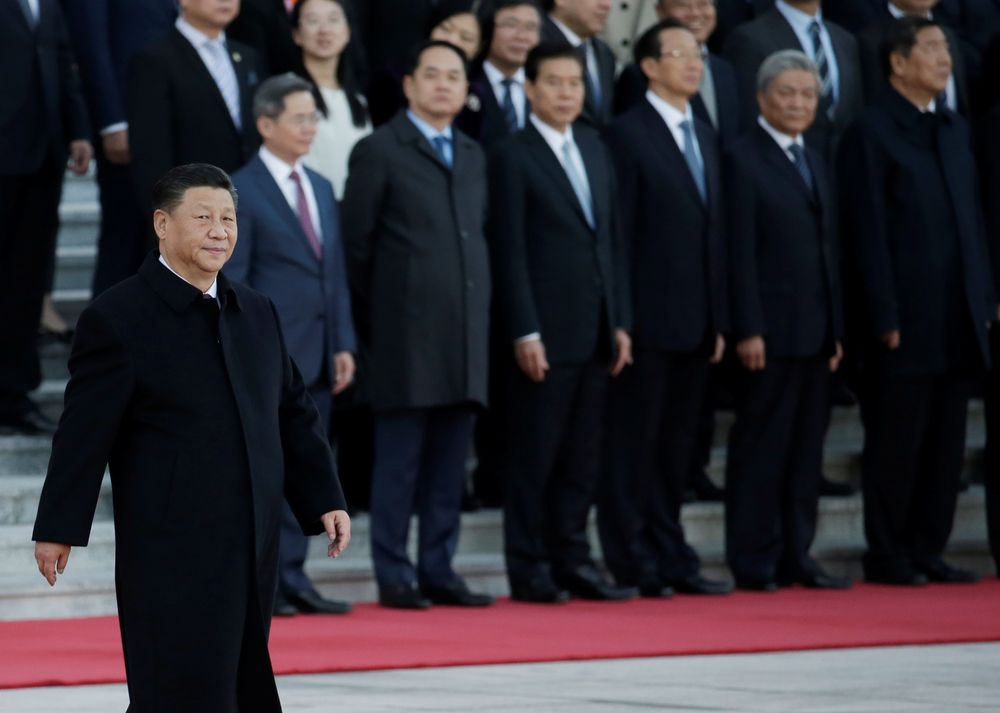 Chinese President Xi Jinping walks past senior officials during a welcoming ceremony at the Great Hall of the People in Beijing, October 25, 2019. u00e2u20acu201d Reuters pic