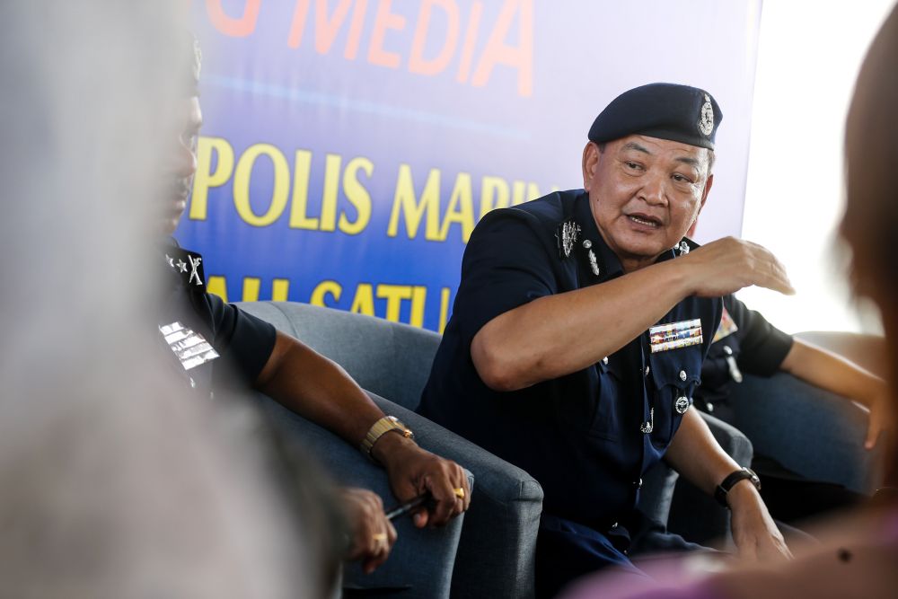 Inspector-General of Police Tan Sri Abdul Hamid Bador speaks to reporters during a media conference at the Marine Police Base in Batu Uban, George Town October 10, 2019. u00e2u20acu201d Picture by Sayuti Zainudin