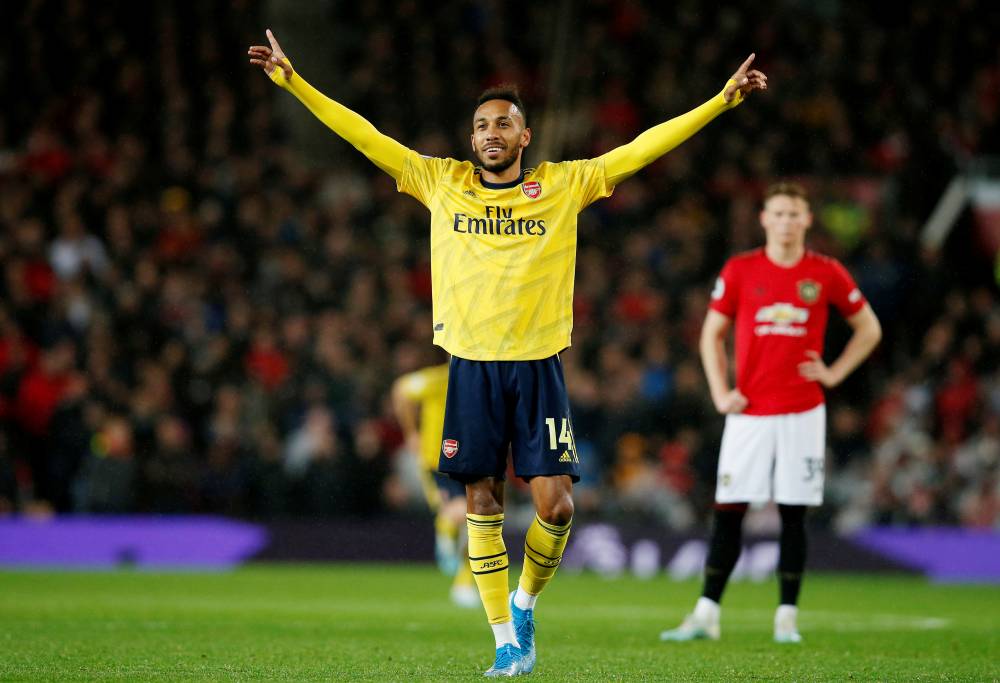 Arsenal's Pierre-Emerick Aubameyang celebrates after scoring a goal against Manchester United, October 1, 2019. u00e2u20acu2022 Reuters pic