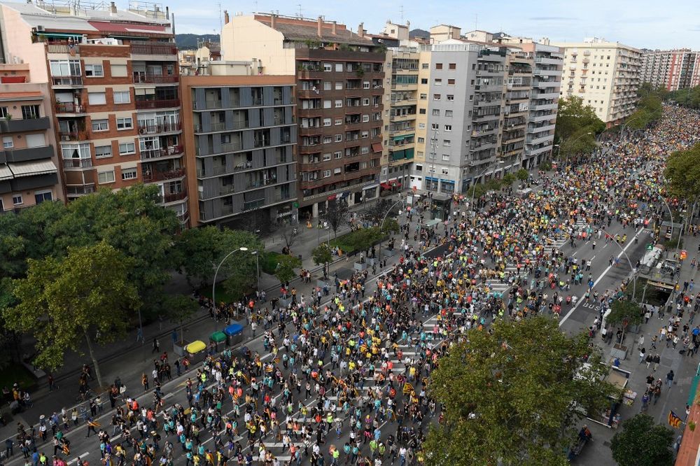 Pro independence protesters arrive in Barcelona after walking from the towns of Vic (70km) and Berga (100km), on October 18, 2019, on the day that separatists have called a general strike and a mass rally. u00e2u20acu201d AFP pic