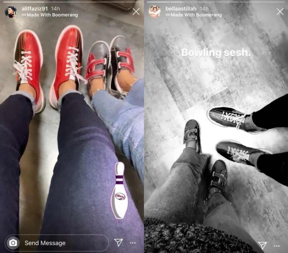The formerly married couple uploaded the same clip suggesting they were out bowling together. u00e2u20acu2022 Picture via Instagram/Aliff Aziz and Bella Astillah