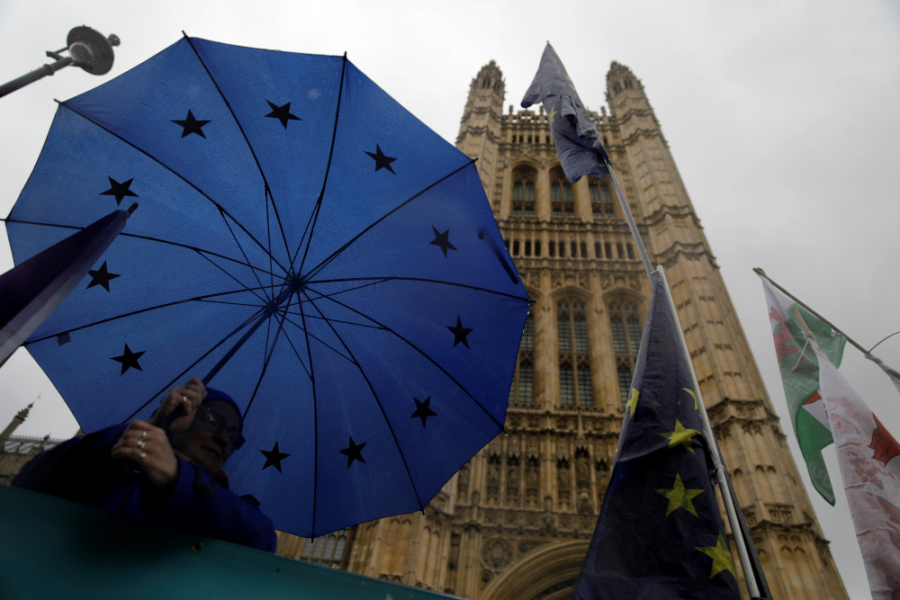 Anti-Brexiteers demonstrate near the Houses of Parliament in Westminster, central London October 17, 2019. u00e2u20acu201d AFP picnn