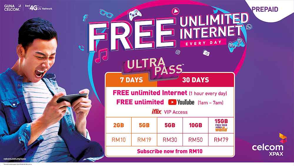 Running out of data is a thing of the past with Celcom Xpax’s Ultra Pass. — Picture courtesy of Celcom