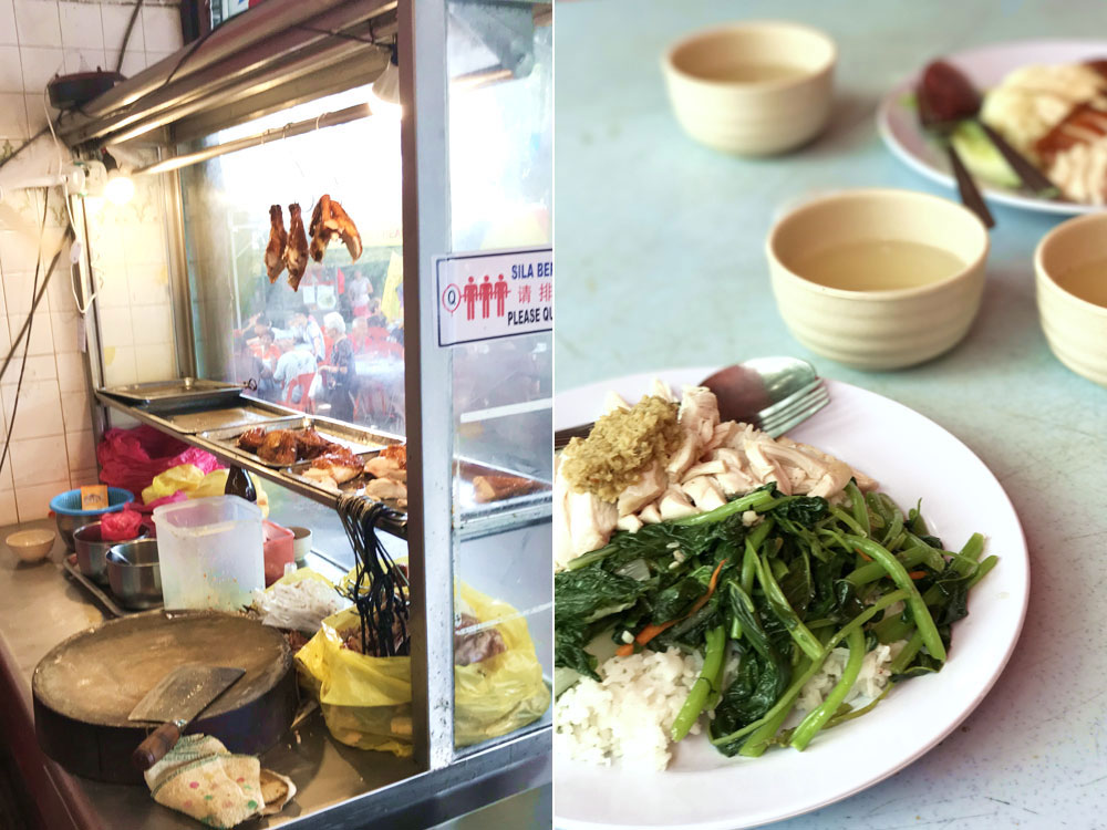 Come early before the chicken runs out (left). Some greens add fibre to your post-workout protein fix (right).