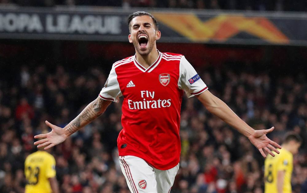 Arsenal's Dani Ceballos celebrates after scoring the fourth goal against Standard Liege, October 4, 2019. u00e2u20acu2022 Reuters pic