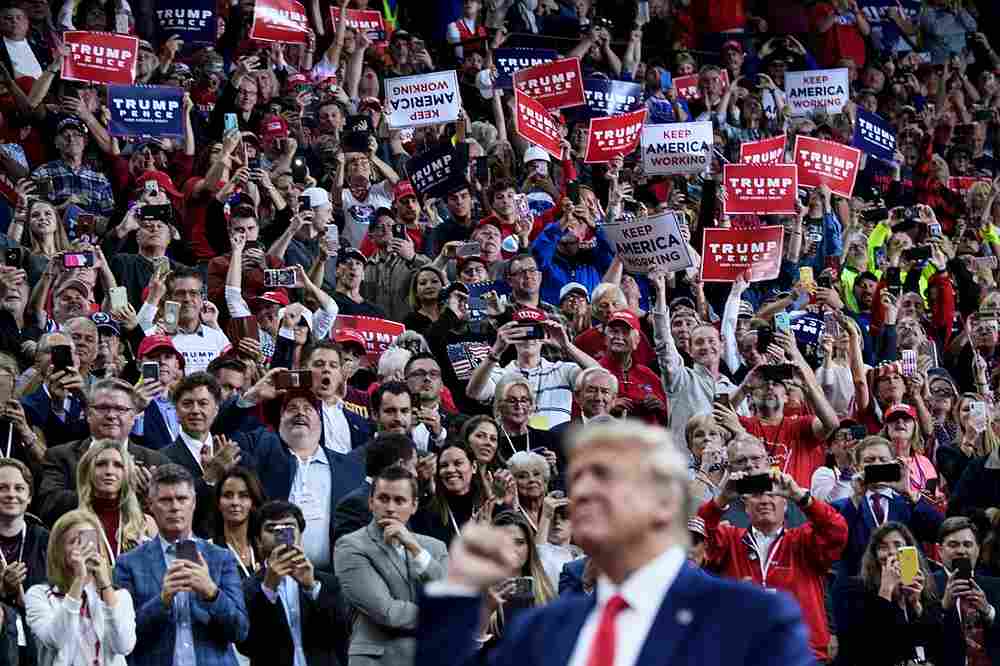 President Donald Trump at a rally at in Minneapolis, Minnesota. An internet meme that depicts Trump shooting and stabbing media characters and political opponents was shown to his supporters, NYT reports October 13, 2019. u00e2u20acu201d AFP pic
