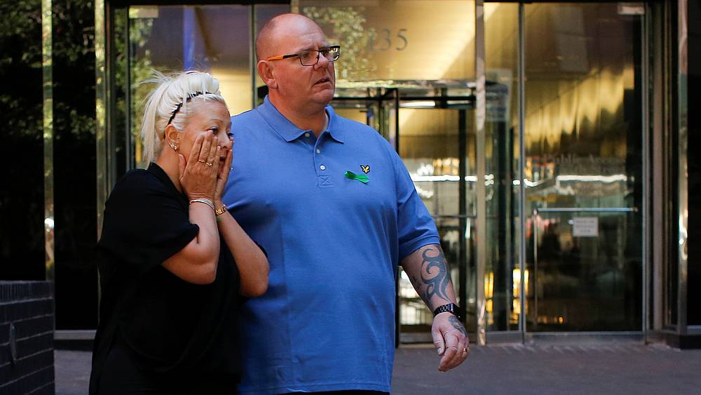 Charlotte Charles and Tim Dunn, parents of British teen Harry Dunn who was killed in a car crash on his motorcycle, walk out after an interview New York October 15, 2019. u00e2u20acu201d Reuters pic