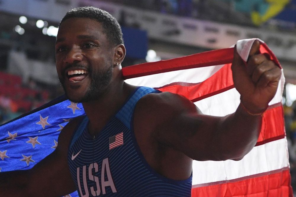 USAu00e2u20acu2122s Justin Gatlin celebrates winning the Menu00e2u20acu2122s 4x100m Relay final at the 2019 IAAF Athletics World Championships at the Khalifa International stadium in Doha on October 5, 2019. u00e2u20acu201d AFP pic