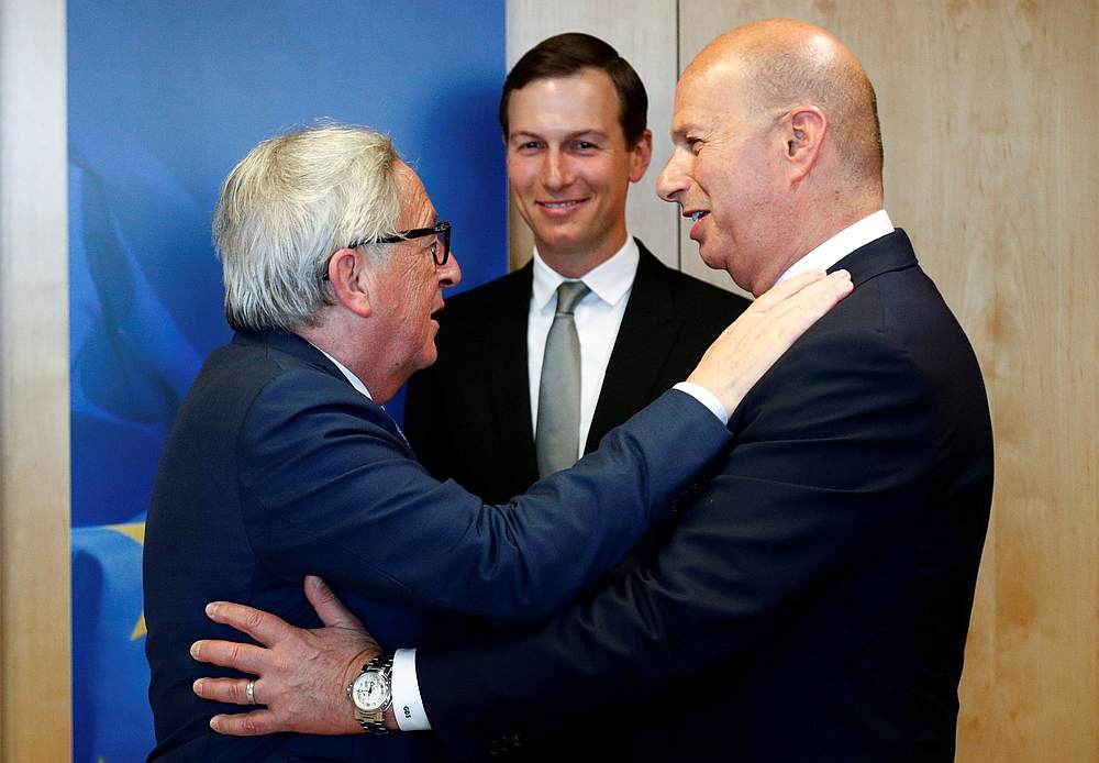 Gordon Sondland (right) greeted by European Commission President Jean-Claude Juncker at the EU Commission headquarters in Brussels, Belgium June 4, 2019. u00e2u20acu201d Reuters pic 