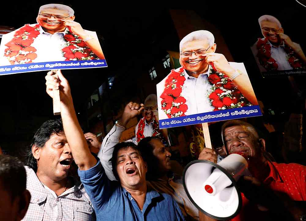 Supporters of the Presidential election candidate Gotabaya Rajapaksa celebrate after court dismissed a legal case challenging his Sri Lankan citizenship in Colombo, Sri Lanka October 4, 2019. u00e2u20acu201d Reuters pic