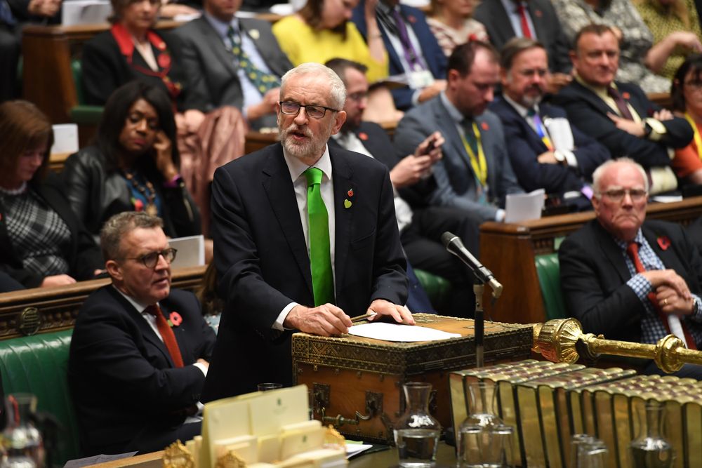 Britainu00e2u20acu2122s opposition Labour Party leader Jeremy Corbyn speaks at the House of Commons in London, October 30, 2019. u00e2u20acu201d UK Parliament/Jessica Taylor/Handout pic via Reuters