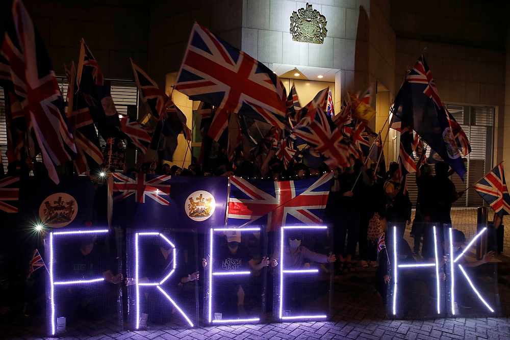 Anti-government demonstrators protest in front of the UK consulate in Hong Kong October 23, 2019. u00e2u20acu201d Reuters pic