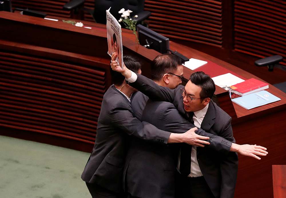 A lawmaker shouts at Hong Kong's Chief Executive Carrie Lam during a Legislative Council meeting regarding her policy address, in Hong Kong October 17, 2019. u00e2u20acu201d Reuters pic 