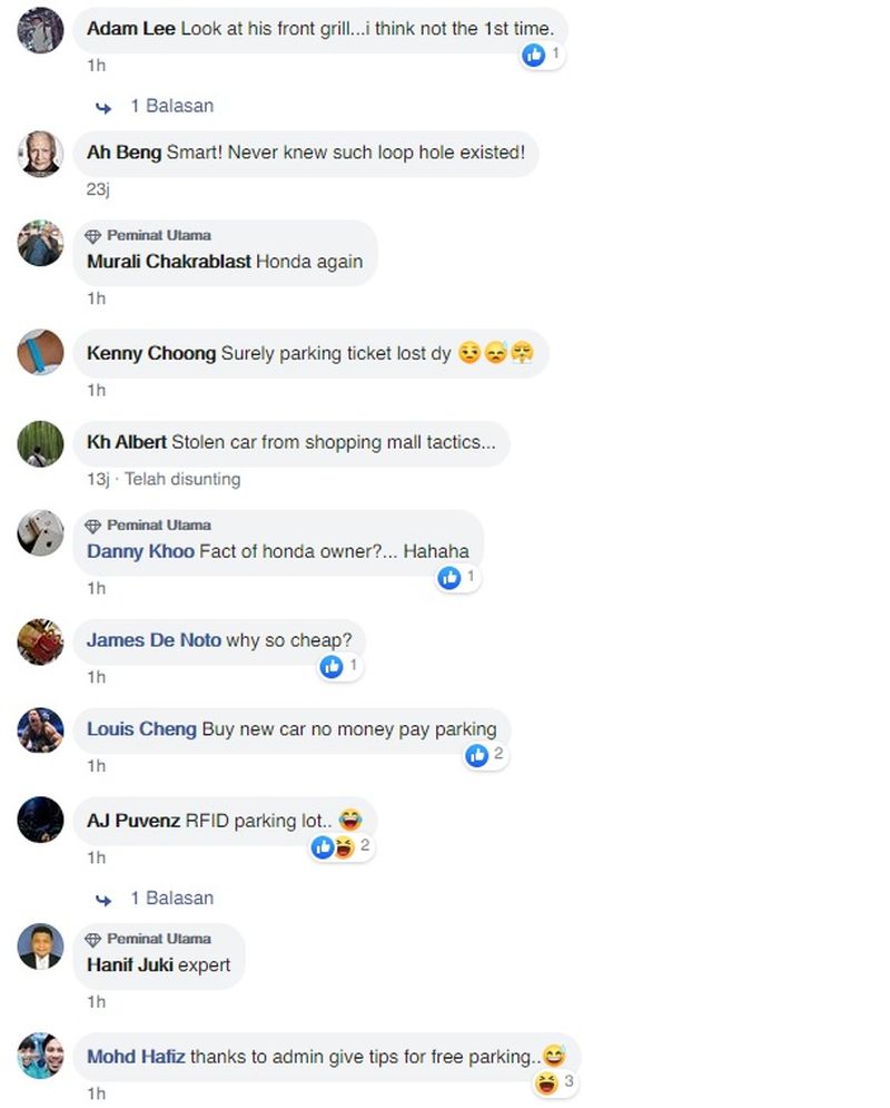 The comments ranged from calling the driver a seasoned carpark fee avoider to theories that the vehicle was stolen. — Picture via Facebook