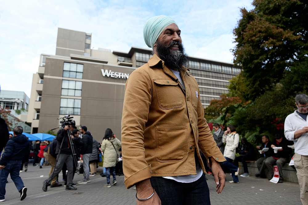 New Democratic Party (NDP) leader Jagmeet Singh outside of the Westin Bayshore where workers were picketing in Vancouver, British Columbia, Canada October 14, 2019. u00e2u20acu201d Reuters pic