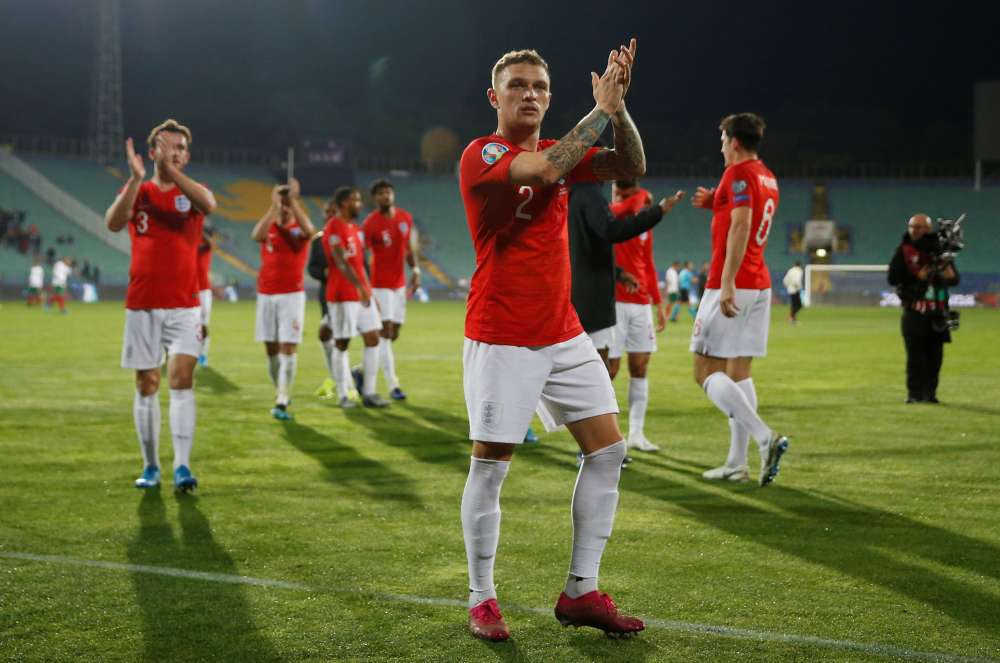 England's Kieran Trippier celebrates after the match against Bulgaria, October 15, 2019. u00e2u20acu2022 Reuters pic