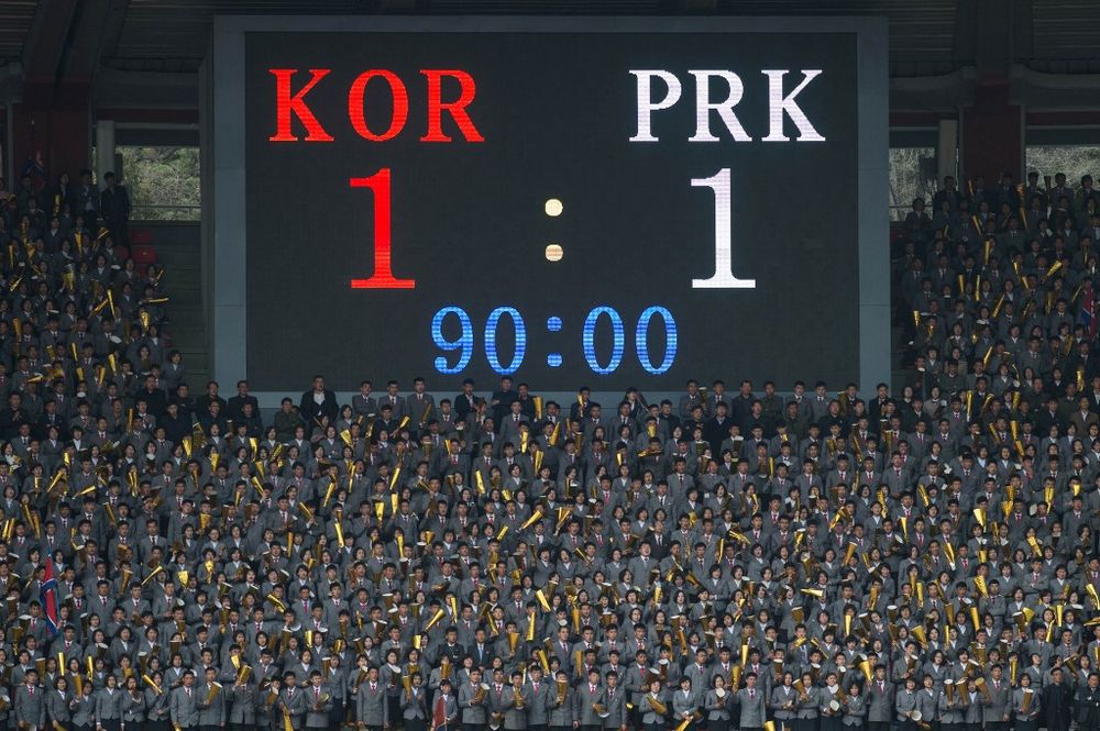 A display board shows the final score of the AFC Womenu00e2u20acu2122s 2018 Asian Cup Group B qualifying football match between North Korea and South Korea at the Kim Il-Sung stadium in Pyongyang, April 7, 2017. u00e2u20acu201d AFP pic