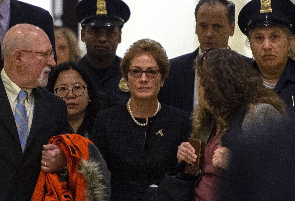 Former US Ambassador to Ukraine Marie Yovanovitch (centre) arrives for a closed-doors deposition before members of the House of Representatives, on October 11, 2019, in Washington, DC. u00e2u20acu201d AFP pic