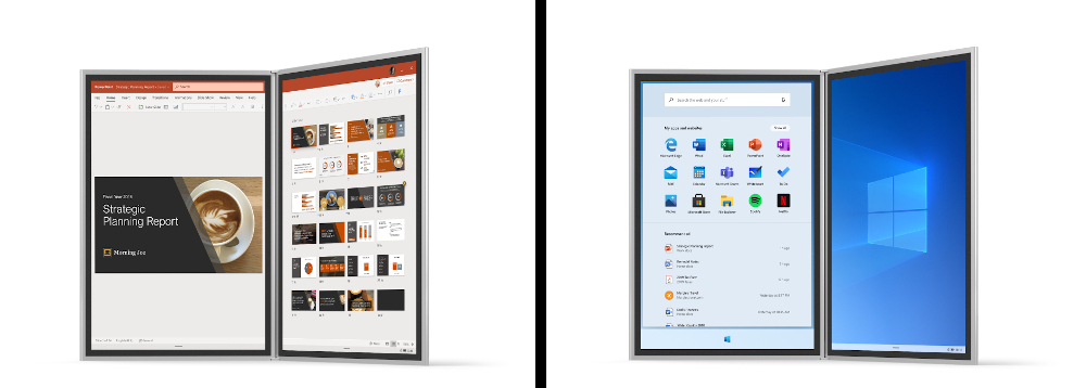 The future of Microsoft dual screen PCs: Windows 10X. u00e2u20acu201d Picture courtesy of Microsoft