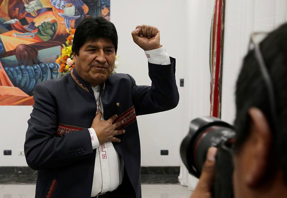 Bolivia's President Evo Morales gestures after a news conference at the presidential palace La Casa Grande del Pueblo in La Paz October 24, 2019. u00e2u20acu201d Reuters pic 