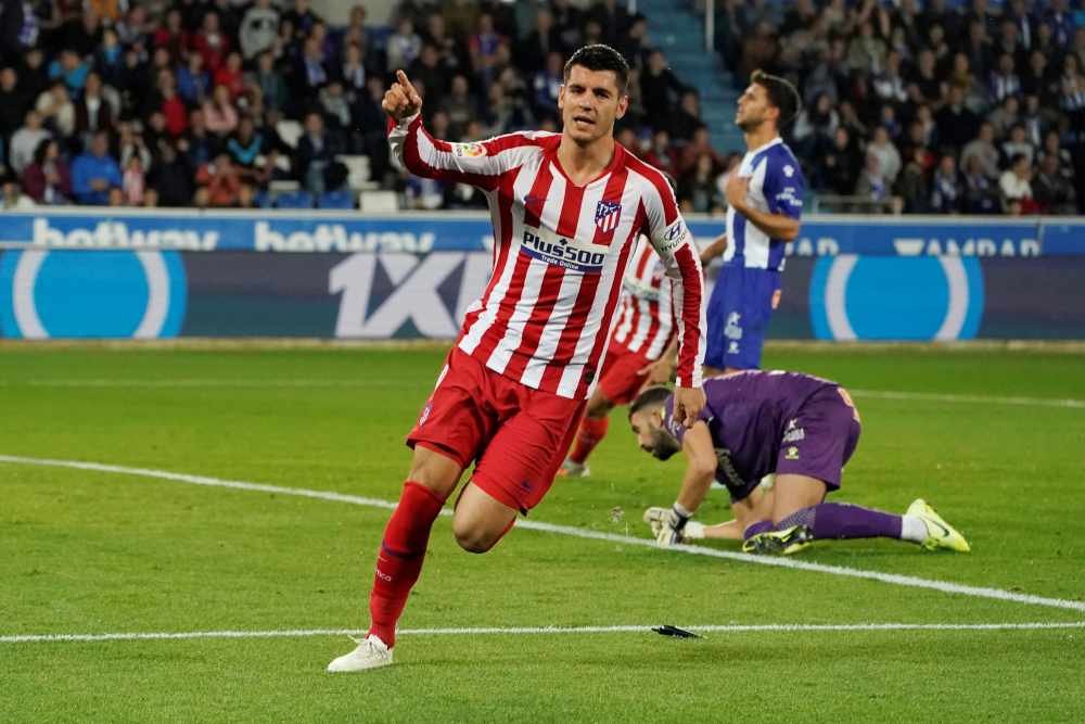 Atletico Madrid's Alvaro Morata celebrates after scoring the first goal against Alaves October 30, 2019. u00e2u20acu2022 Reuters pic