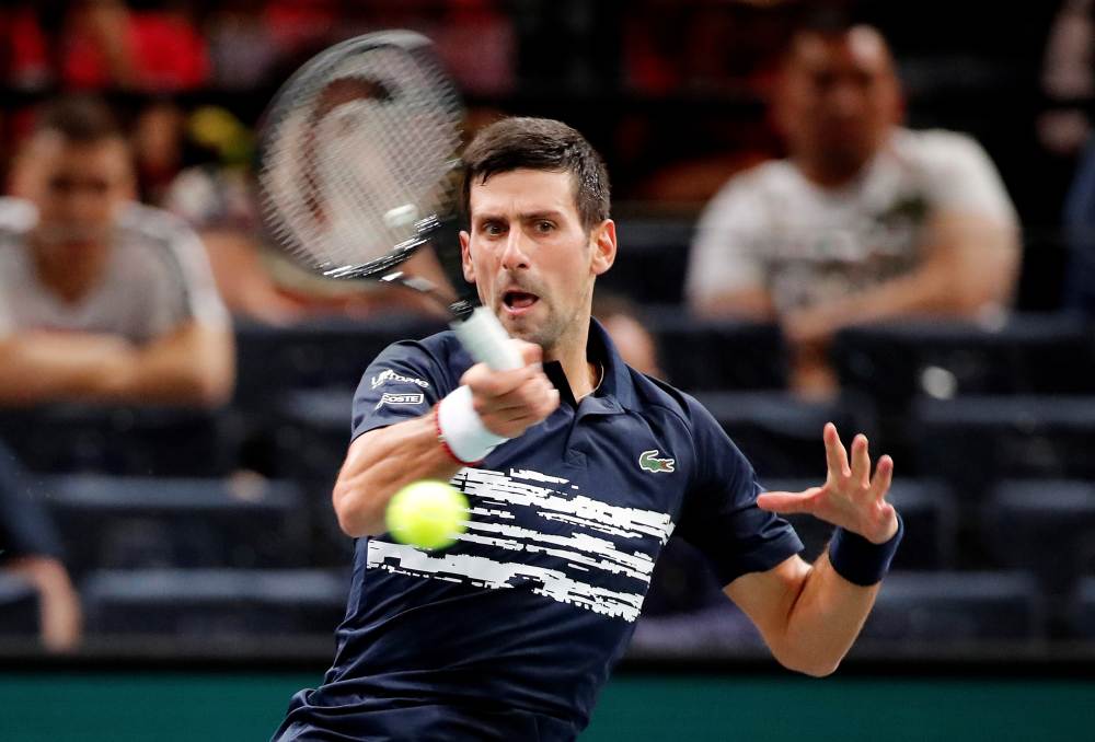 Serbia's Novak Djokovic in action during his second round match against France's Corentin Moutet, October 30, 2019. u00e2u20acu2022 Reuters pic
