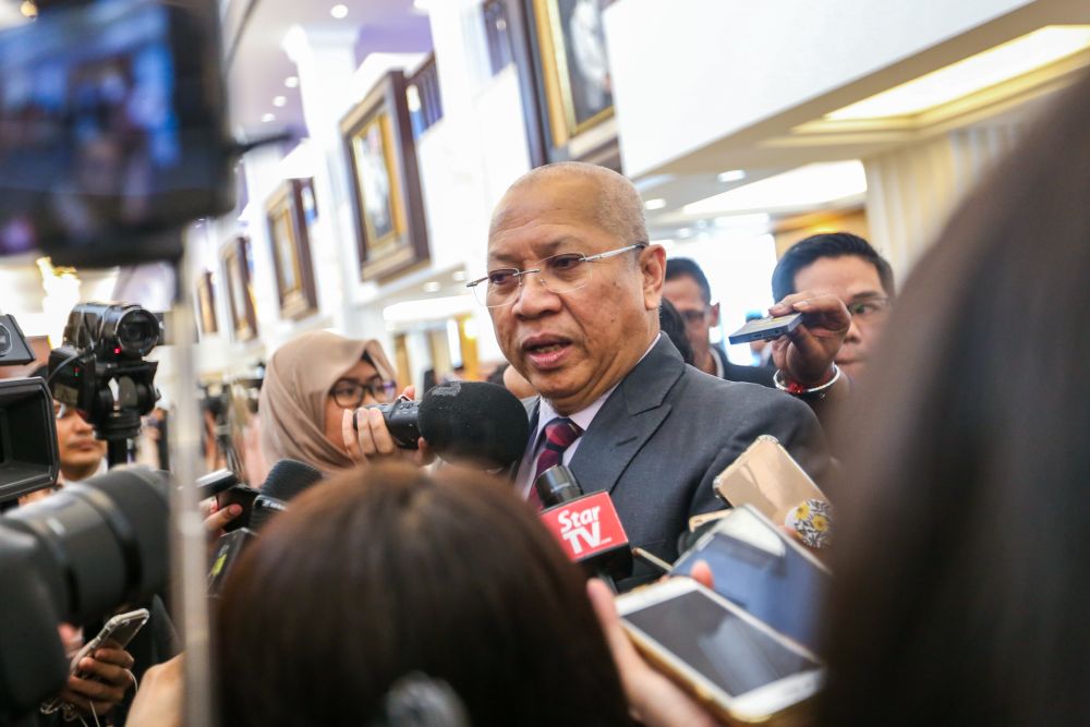Ketereh MP Tan Sri Annuar Musa speaks to reporters at Parliament in Kuala Lumpur October 10, 2019. u00e2u20acu201d Picture by Firdaus Latif