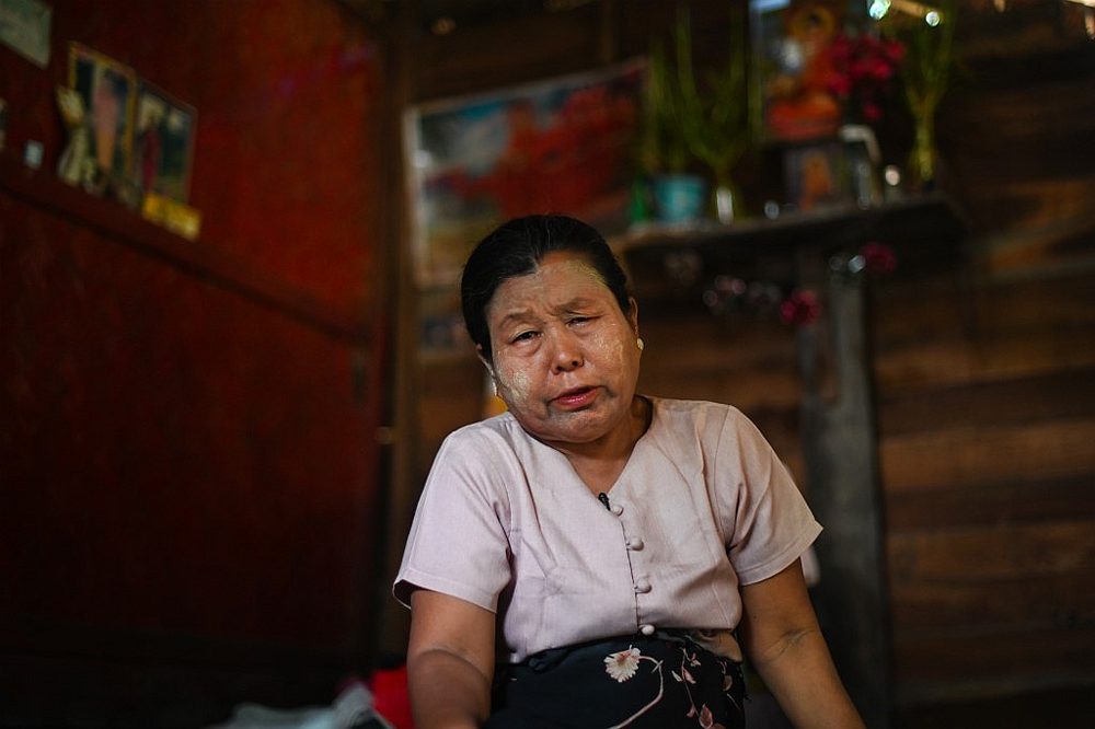 Phyu Shwe Nu, mother of Zaw Lin who is currently on death row in Thailand, speaking in her home in Michaung Yaythauk in Myanmar's western Rakhine state October 2, 2019. u00e2u20acu201d AFP pic