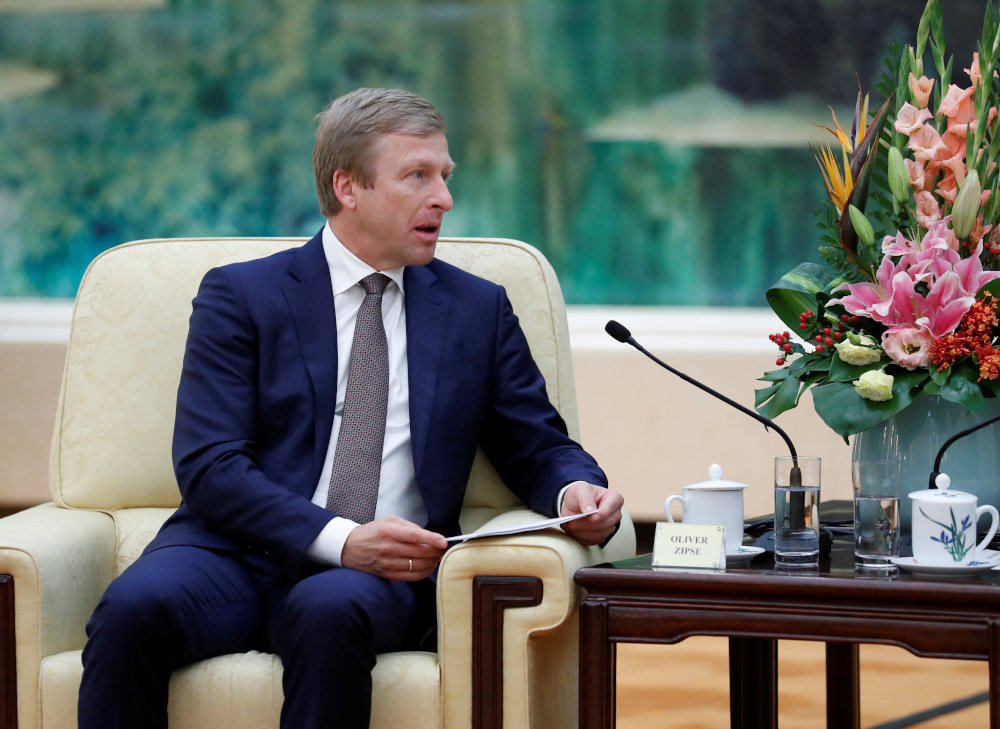 Oliver Zipse, chairman of the Management Board of BMW Group, meets with Chinese Premier Li Keqiang at the Great Hall of the People in Beijing October 18, 2019. u00e2u20acu201d Picture by Yukie Nishizawa/Pool via Reuters