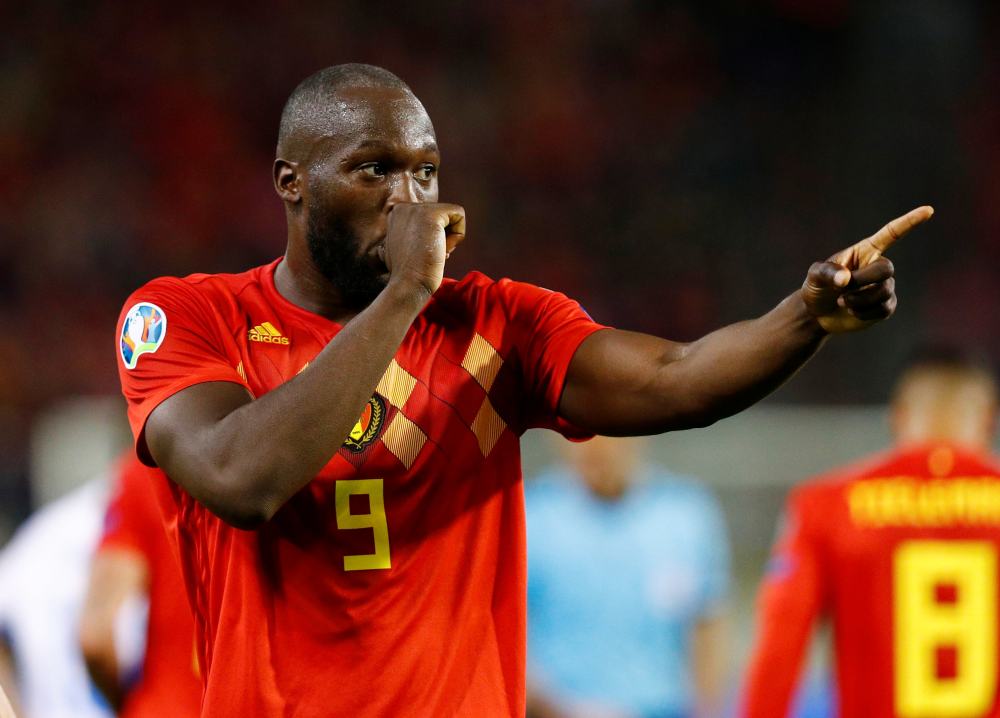 Belgium's Romelu Lukaku celebrates after scoring the first goal against San Marino, October 11, 2019. u00e2u20acu2022 Reuters pic