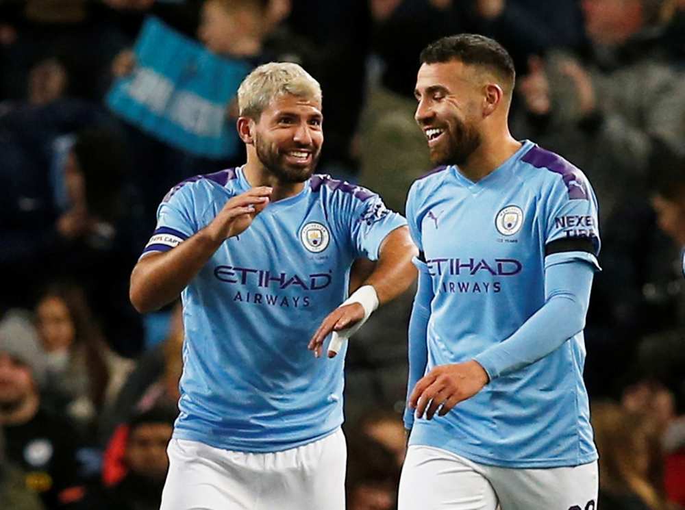 Manchester City's Sergio Aguero celebrates with Nicolas Otamendi after scoring the third goal against Southampton October 30, 2019. u00e2u20acu2022 Reuters pic