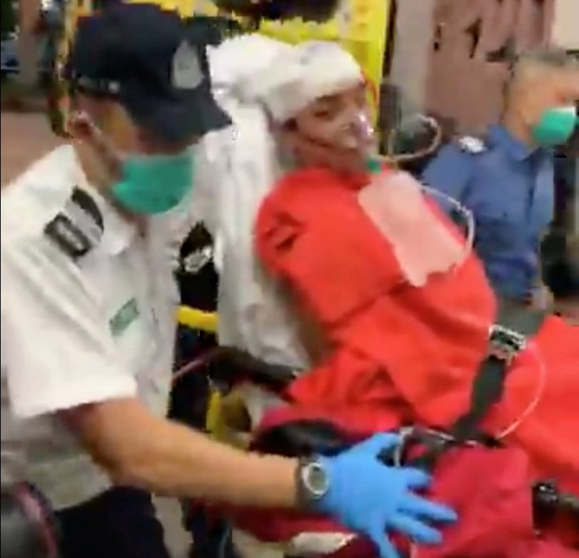 Hong Kong's Civil Human Rights Front leader Jimmy Sham arrives at a hospital following an attack in Hong Kong October 16, 2019. u00e2u20acu201d Tanya Chan/social media video image via Reuters