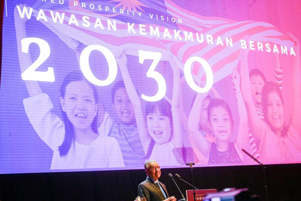 Prime Minister Tun Dr Mahathir Mohamad speaks during the launch of the Shared Prosperity Vision 2030 in Kuala Lumpur October 5, 2019. ― Picture by Hari Anggara