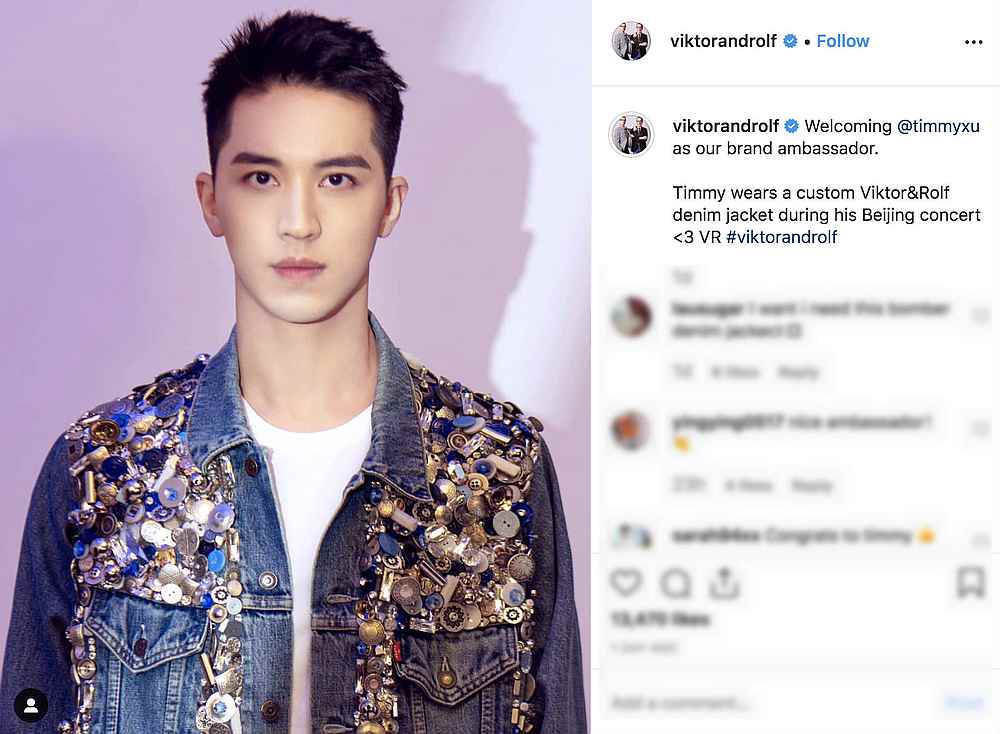 Viktor & Rolf on Instagram 2019, featuring Timmy Xu (Xu Weizhou) u00e2u20acu201d Courtesy of Instagram/@viktorandrolf via AFP