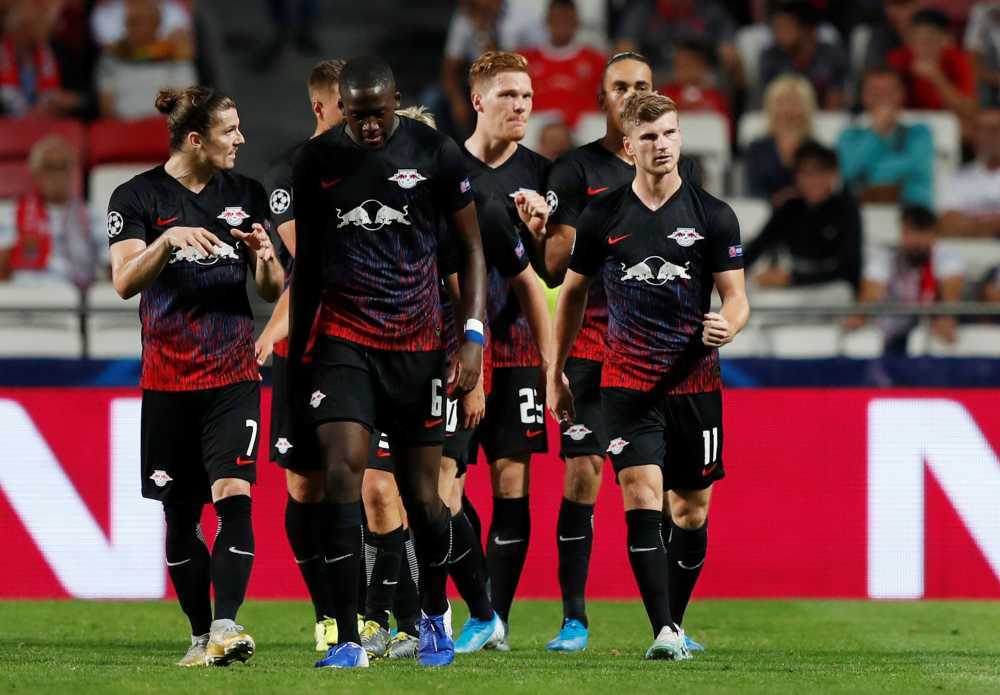 RB Leipzig's Timo Werner celebrates with team mates after scoring the first goal against Benfica, September 17, 2019. u00e2u20acu2022 Reuters pic