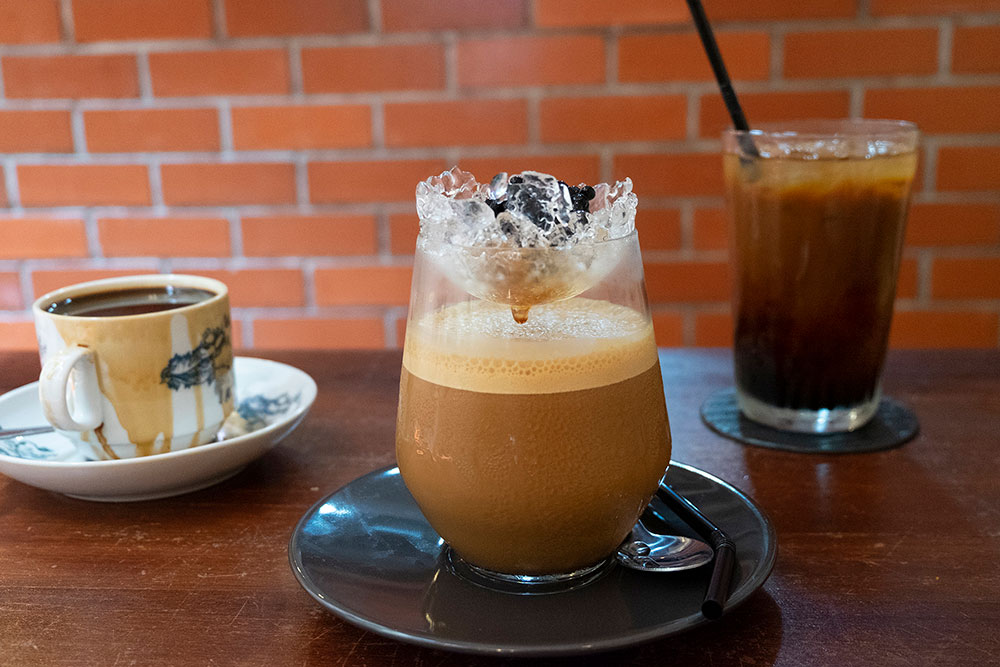 From left, 'kopi o', caviar milk latte and 'kopi si peng'.