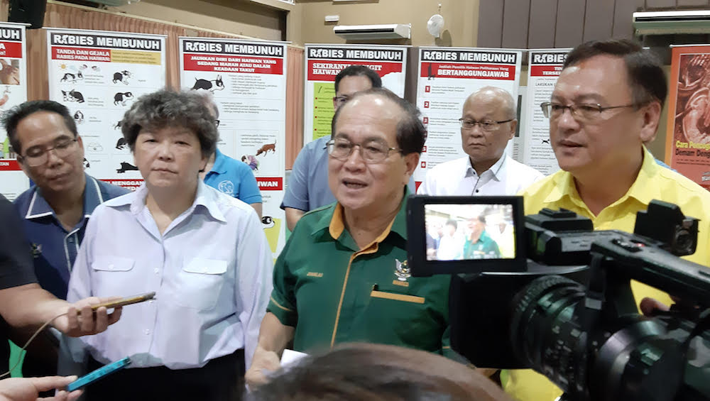 Deputy Chief Minister Datuk Amar Douglas Uggah speaks to reporters after the launch of World Rabies Day in Kuching October 26, 2019. u00e2u20acu201d Picture by Sulok Tawie