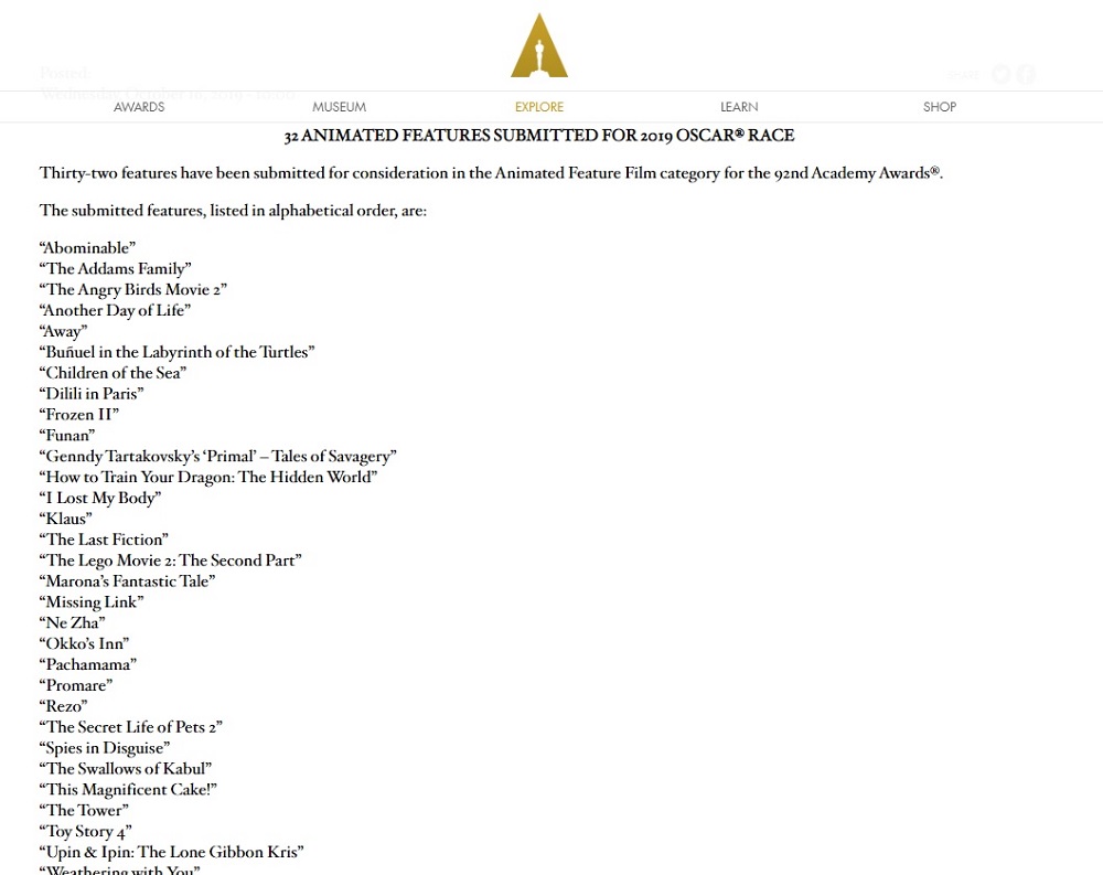 ‘Upin & Ipin: Keris Siamang Tunggal’ is one of 32 films in the running for an Oscar in the Animated Feature category. — Screengrab from Oscars.org